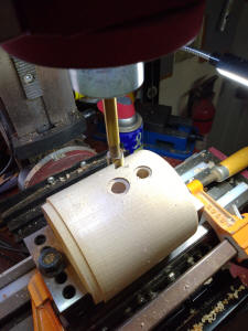 close-up of drilling holes on my milling machine