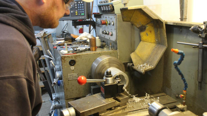 Jason turning the base on his bog lathe