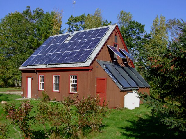 Workshop with solar array on roof